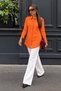 Women's Oversize Long Sleeve Basic Orange Shirt - 4