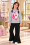 Winter, Spring, and Autumn Girls' Black Spanish Flared Bottoms and Gray Sweat Top