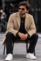 Men's Kaşe Classic Cut Trend Camel Coat - 5