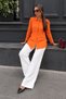 Women's Oversize Long Sleeve Basic Orange Shirt - 2