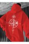 Special Series Large Size Hooded Pocketless Compass Direction Back Printed 100% Cotton Oversize Men's Sweatshirt