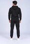 Men's Three-Thread Ribbed Hooded Jogger Tracksuit Set with Kangaroo Pocket - Black - 4