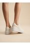 Women's White Lace Patterned Thick Sole Lace-Up Casual Sneaker Shoes - 2