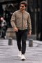 Men's Seasonal Zippered Casual Camel Raincoat - 4