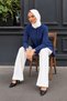 Women's Oversize Long Sleeve Basic Indigo Shirt - 5