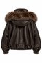 Brown Leather Jacket with Premium Fur Detail on the Collar - 631 - 2