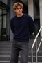 Men's Casual Crew Neck Ribbed Long Sleeve Navy Blue Sweater - 2