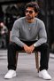 Men's Crew Neck Plain Pattern Ribbed Knitwear Anthracite Sweater - 4
