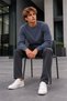 Men's Casual Crew Neck Ribbed Long Sleeve Smoked Sweater - 4