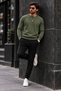 Men's Crew Neck Plain Pattern Ribbed Knitwear Green Sweater - 6