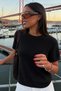 Women's Short Sleeve Crew Neck Casual Black Sweatshirt