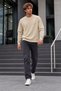 Men's Casual Crew Neck Ribbed Long Sleeve Cream Sweater - 3