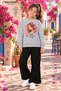 Winter, Spring, and Autumn Girls' Black Spanish Flared Bottoms and Gray Sweat Top