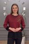 Women's Bordo Crew Neck Slim Knitwear Blouse with Crystal Stone Embroidery on the Chest and Glittery Lycra Skirt Trim - 3