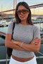 Women's Short Sleeve Crew Neck Casual Gray Sweater - 6