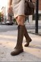 Bohen Mink Lace-Up Flat Sole Long Boots - 6
