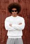 Men's Basic Crew Neck Long Sleeve White Sweatshirt - 5