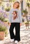 Winter, Spring, and Autumn Girls' Black Spanish Flared Bottoms and Gray Sweat Top