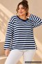 Women's Plus Size Striped Wide Collar Side Slit Long Sleeve Stretchy Sweatshirt - 6