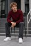 Men's Casual Crew Neck Ribbed Long Sleeve Claret Red Sweater - 4