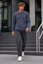 Men's Casual Crew Neck Ribbed Long Sleeve Smoked Sweater - 3