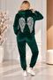 Moda Women's Velvet Stone Embroidered Wing Pattern Hooded Zipper Tracksuit Set - 3