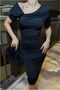 Sandy Evening Dress with Ruched Collar and Asymmetrical Hem · Color: Black · Size: S BX - 5