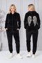 Moda Women's Velvet Stone Embroidered Wing Pattern Hooded Zipper Tracksuit Set - 2