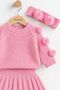 Baby Girl Child Pompom Knitwear Sweater Skirt Bandana Socks 4 Piece Winter Set - 3