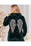 Moda Women's Velvet Stone Embroidered Wing Pattern Hooded Zipper Tracksuit Set