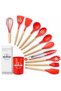 O2. Red 12-Piece Silicone Kitchen Utensil Set with Wooden Handles & Holder – Heat Resistant Cooking