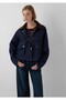 Women's Navy Blue Denim Look Woven Jacket Mid Indigo Jacket