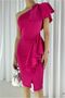 Scuba Dress with Shoulder Flounces Evening Dress Single Stretch Fabric · Color: Saks · Size: XL Bsk2026