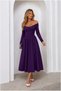 Boat Neck Sleeve Evening Gown, Midi Length, Long · Color: Fuchsia · Size: M BX - 5