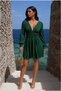 V-Neck Sleeveless Mini Evening Dress with Ruched Collar · Color: Emerald · Size: L BX - 4