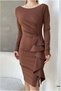 Crepe Dress Bicycle Flounce Evening Dress Collar Fabric · Color: Saks · Size: m Bsk2026 - 5