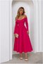 Boat Neck Sleeve Evening Gown, Midi Length, Long · Color: Fuchsia · Size: M BX - 4