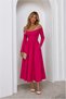 Boat Neck Sleeve Evening Gown, Midi Length, Long · Color: Fuchsia · Size: M BX