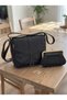 Genuine Leather Women's Shoulder Bag and Genuine Leather Clip Wallet Set