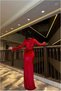 Stretch Fabric Evening Dress Velvet Collar V Belted Dress · Color: Saks · Size: m Bsk2026 - 2