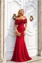 Boat Neck Sequin Evening Gown, Fishtail Cut · Color: Red · Size: L BX - 2