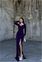 Woven Fabric Evening Dress Collared Dress with Slit Square · Color: Purple · Size: S Bsk2026
