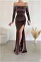 Flexible Slit Velvet Dress with Sleeves Evening Gown Long Fabric · Color: Petrol · Size: S Bsk2026 - 4