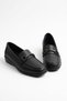 Sirius genuine leather women's ballet flats with front buckle - black - 2