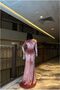 Stretchy Fabric Shoulder Evening Dress Velvet Single Dress · Color: Saks · Size: XL Bsk2026 - 2