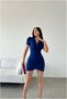 V-Neck Pleated Mini Evening Dress with Collar Detail · Color: Emerald · Size: L BX