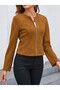 Women's Zippered Round Neck Suede Jacket - 4