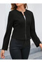 Women's Zippered Round Neck Suede Jacket - 3