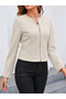 Women's Zippered Round Neck Suede Jacket - 4