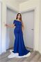 One-Piece Evening Gown with Train and Off-the-Shoulder Neckline, Mermaid Silhouette · Color: Black · Size: XL BX - 3